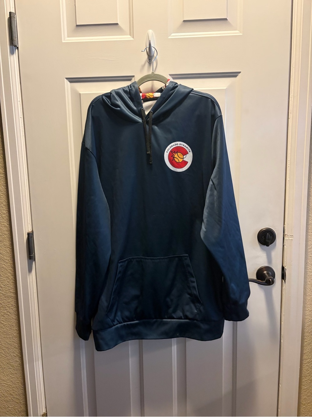 Men's Navy Hooded Pullover Sweatshirt with Chest Patch